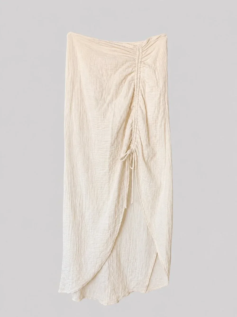 FREE PEOPLE Cerine Ruched Gauze Midi Skirt Natural Beige Sz 0 EUC
